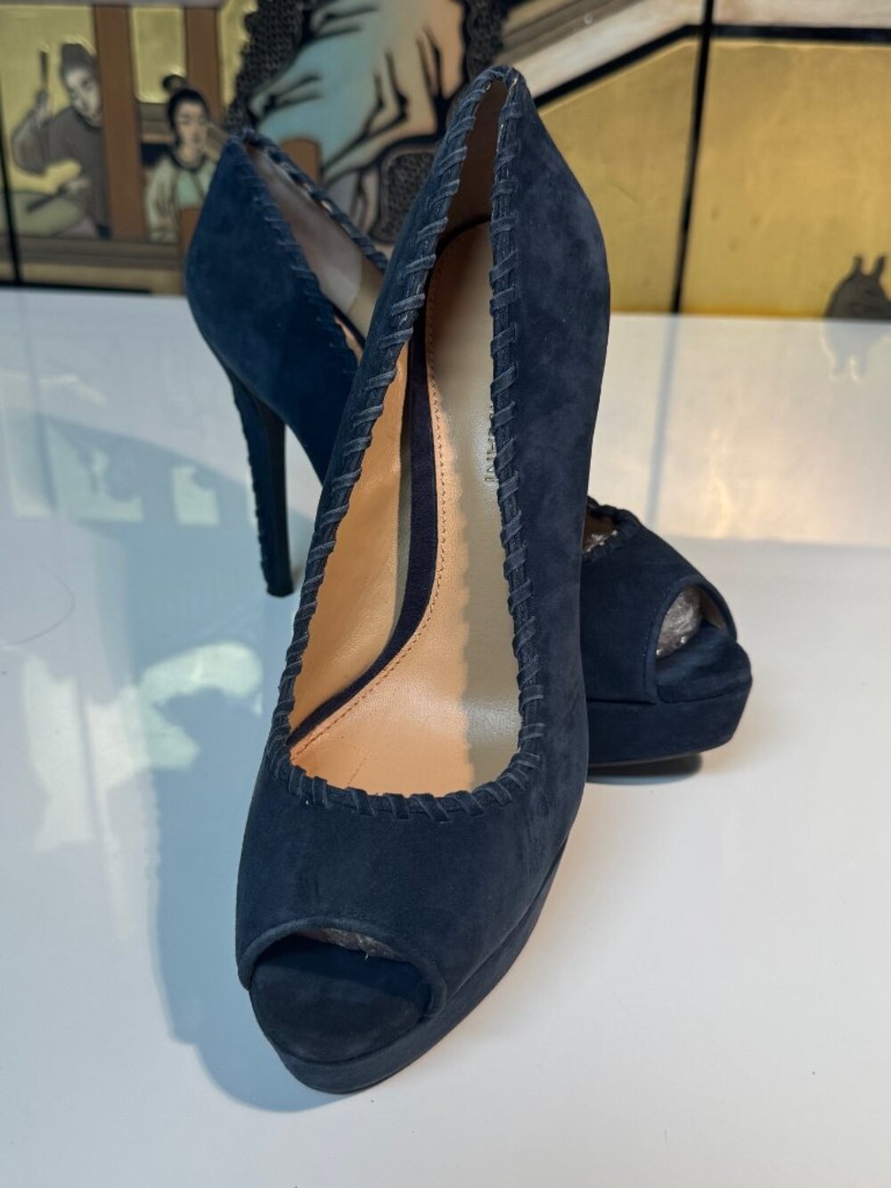 Antonio Melani Size 9 Open Toe - Sude with Braided edge and braided heel.